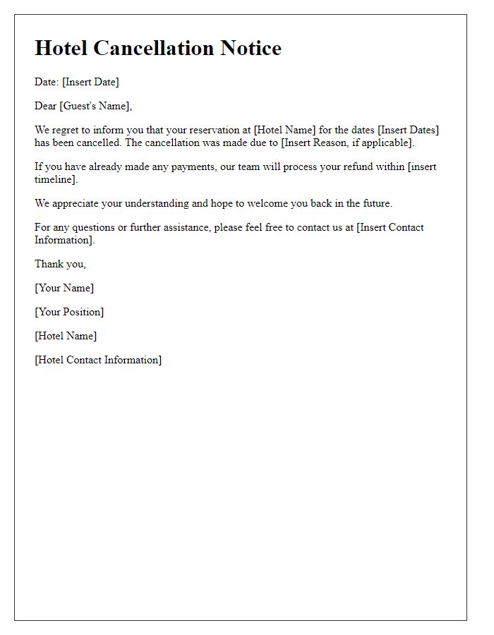 Letter template of hotel cancellation notice.