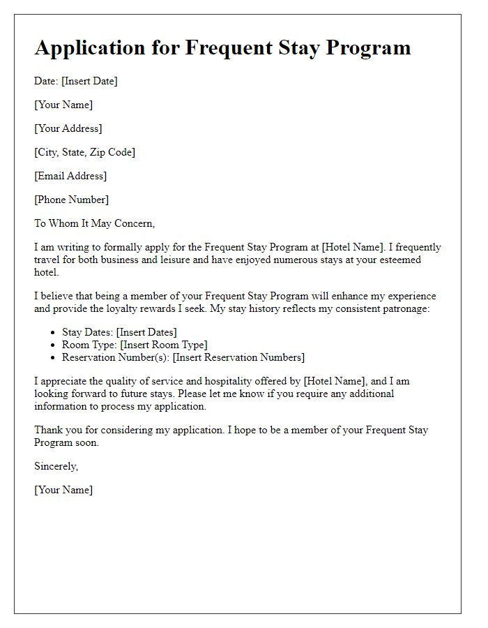 Letter template of application for hotel frequent stay program