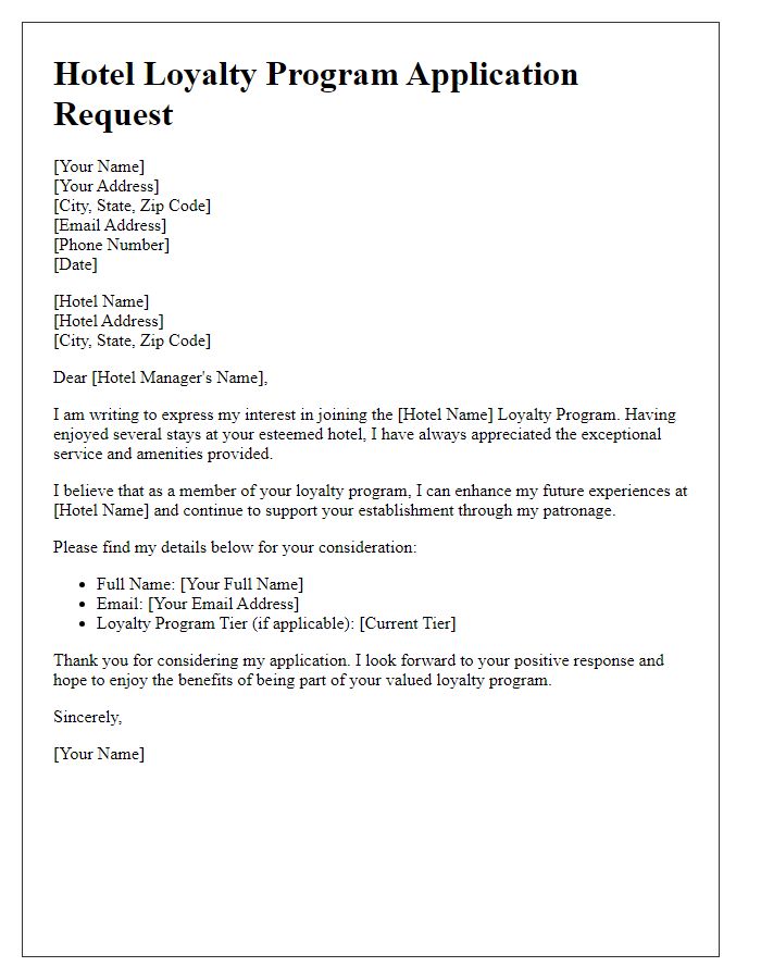 Letter template of hotel loyalty program application request