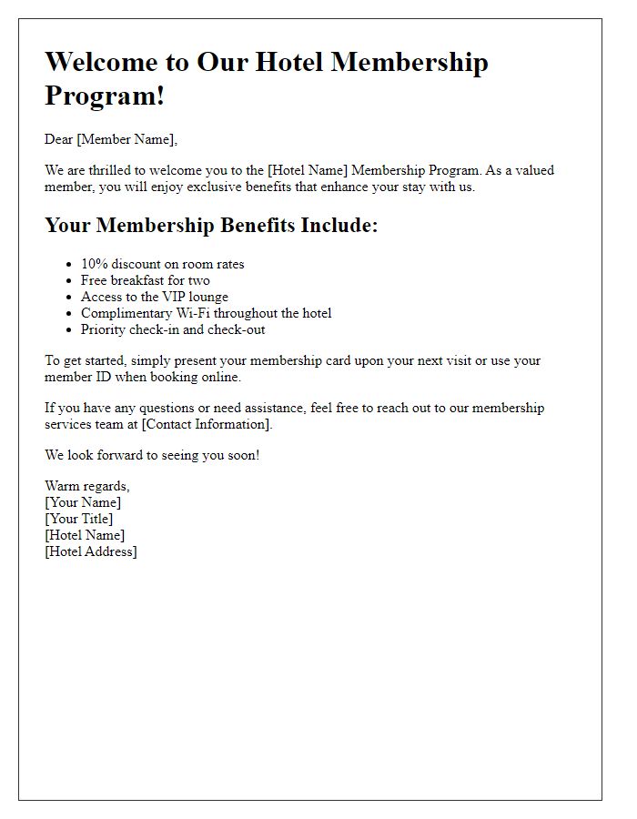 Letter template of joining hotel membership program