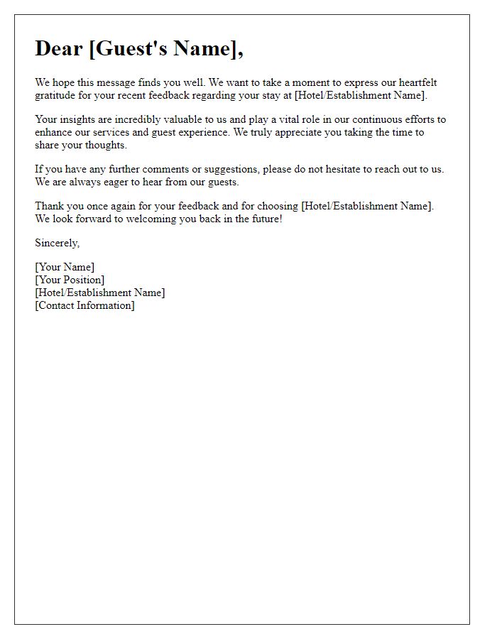 Letter template of appreciation for guest feedback request