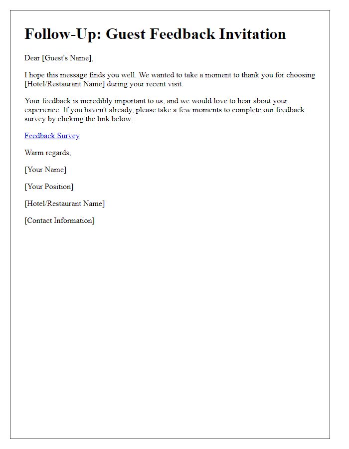 Letter template of follow-up for guest feedback invitation