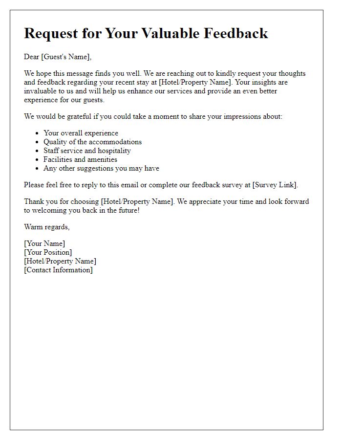 Letter template of formal request for guest thoughts and feedback