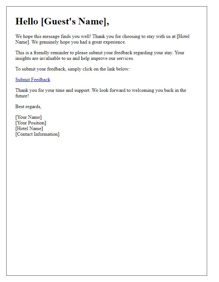Letter template of friendly reminder for guest feedback submission