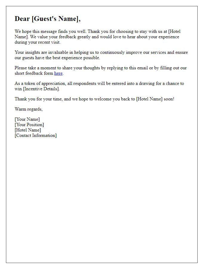 Letter template of personalized inquiry for guest feedback