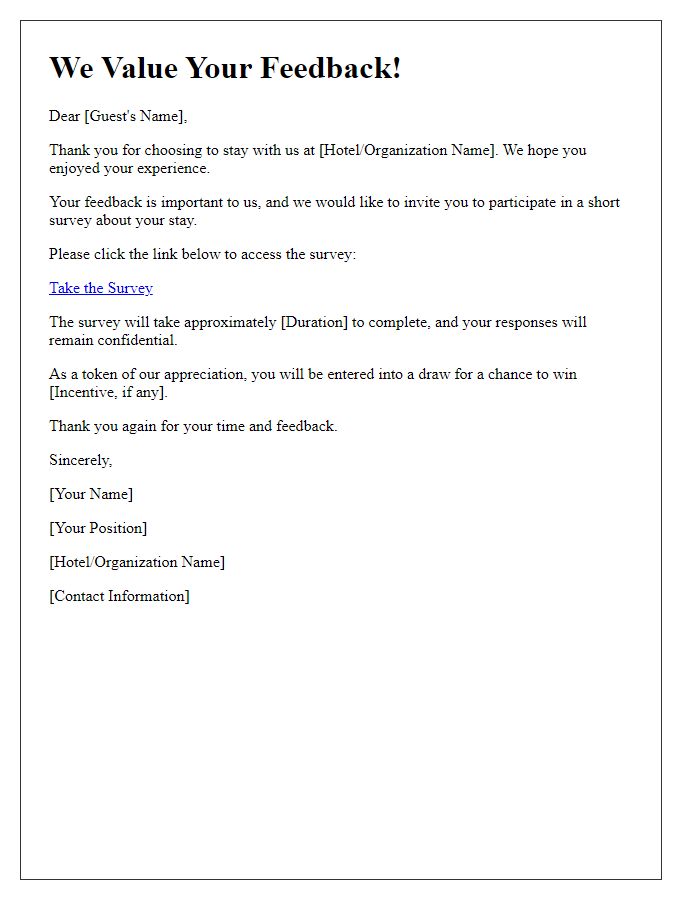 Letter template of survey invitation for guest feedback