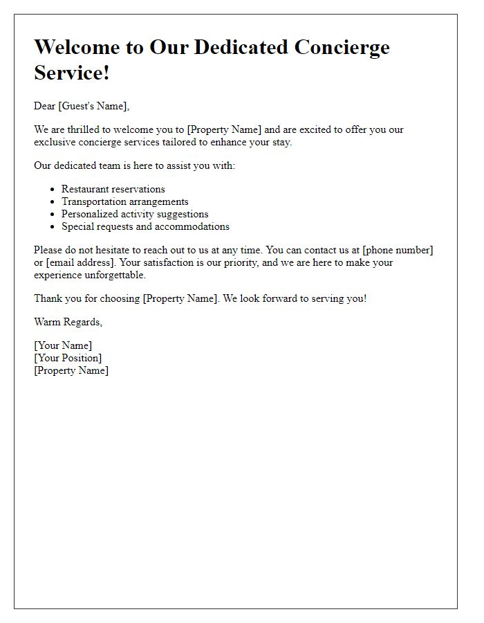 Letter template of dedicated concierge service welcome