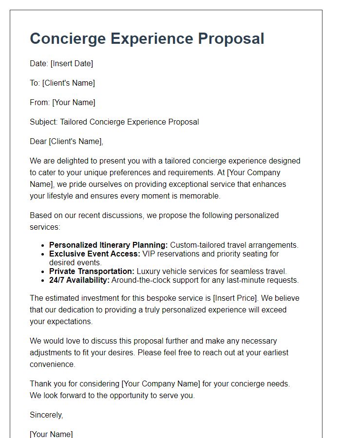 Letter template of tailored concierge experience proposal