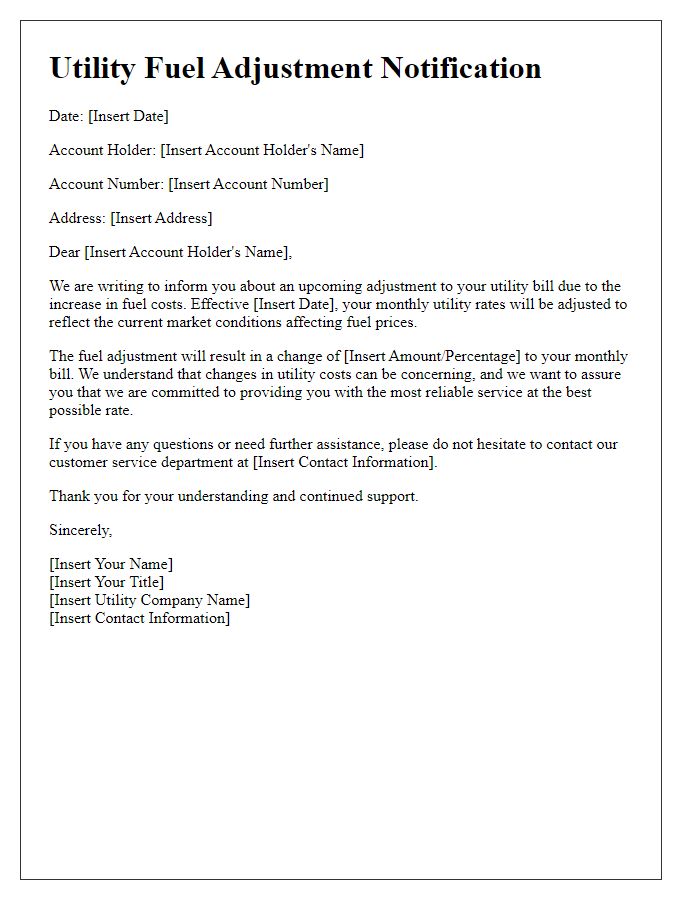 Letter template of utility fuel adjustment notification