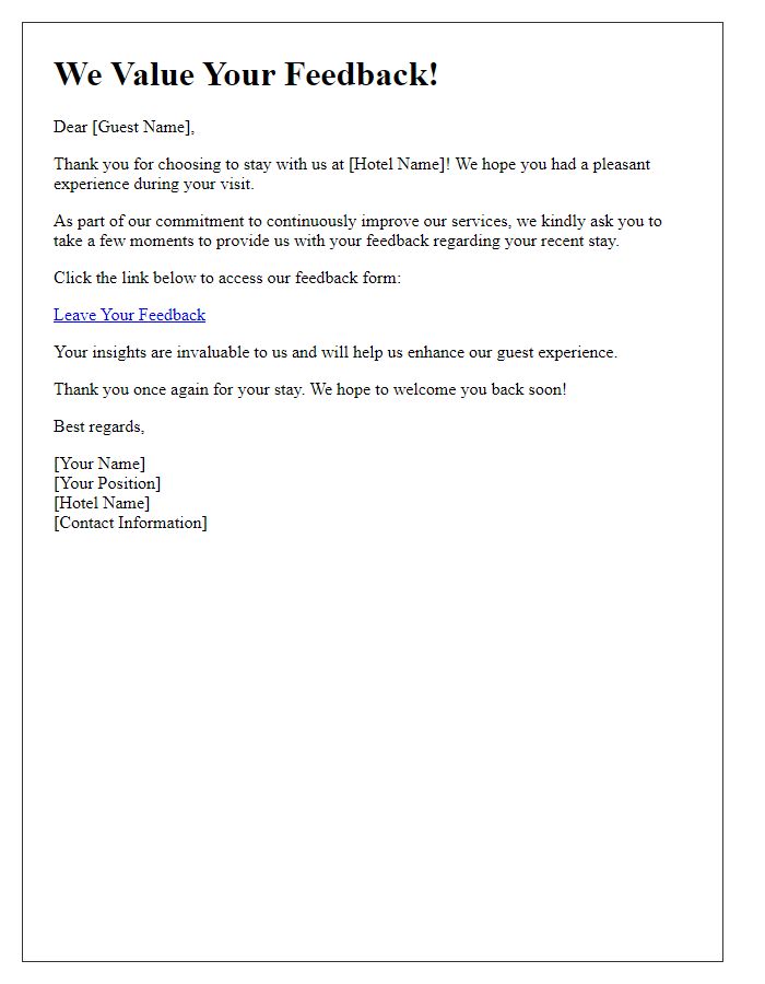 Letter template of Guest Departure Feedback Request