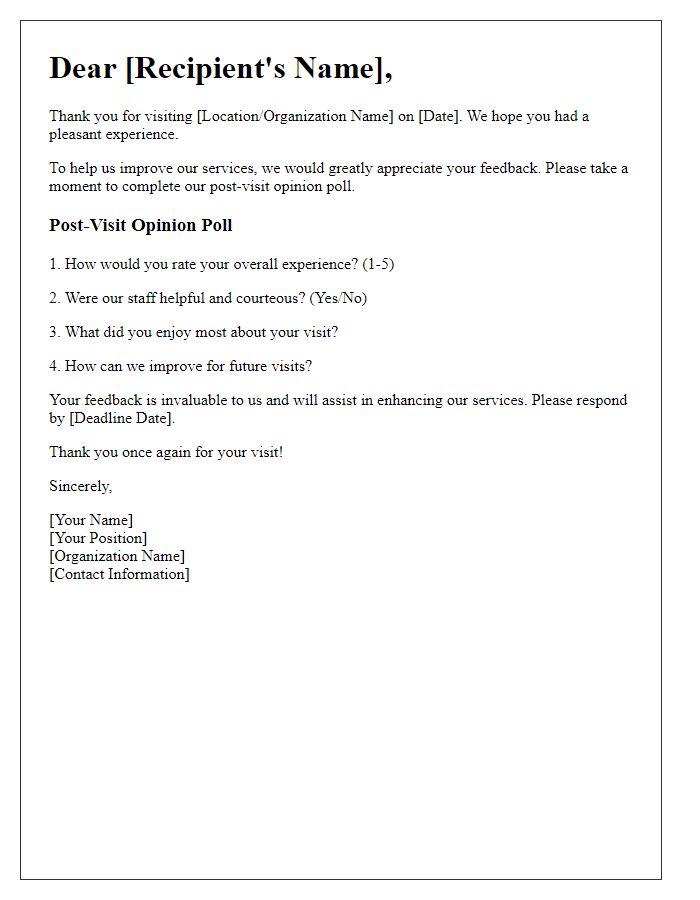 Letter template of Post-Visit Opinion Poll