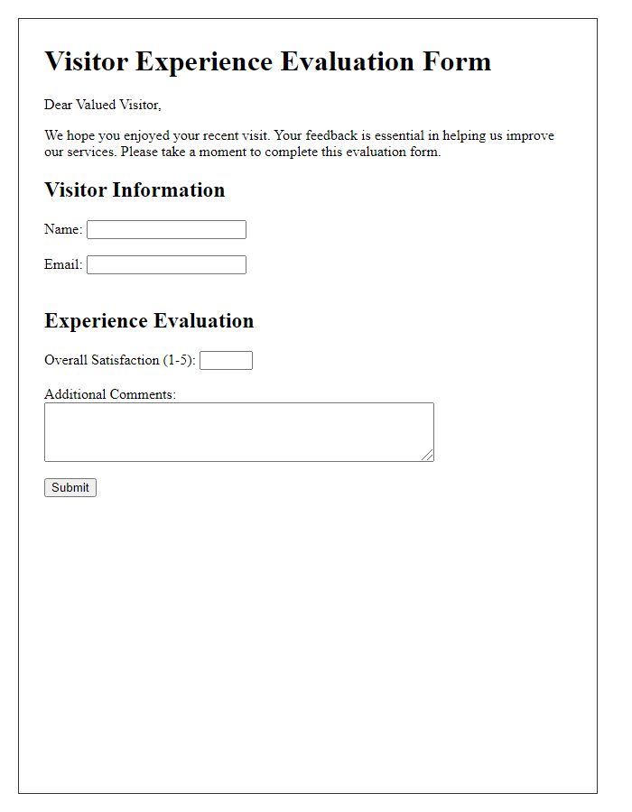 Letter template of Visitor Experience Evaluation Form