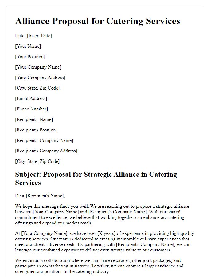 Letter template of alliance proposal for catering services.