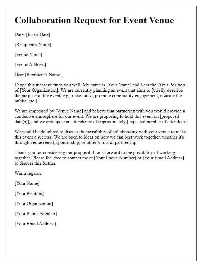 Letter template of collaboration request for event venues.