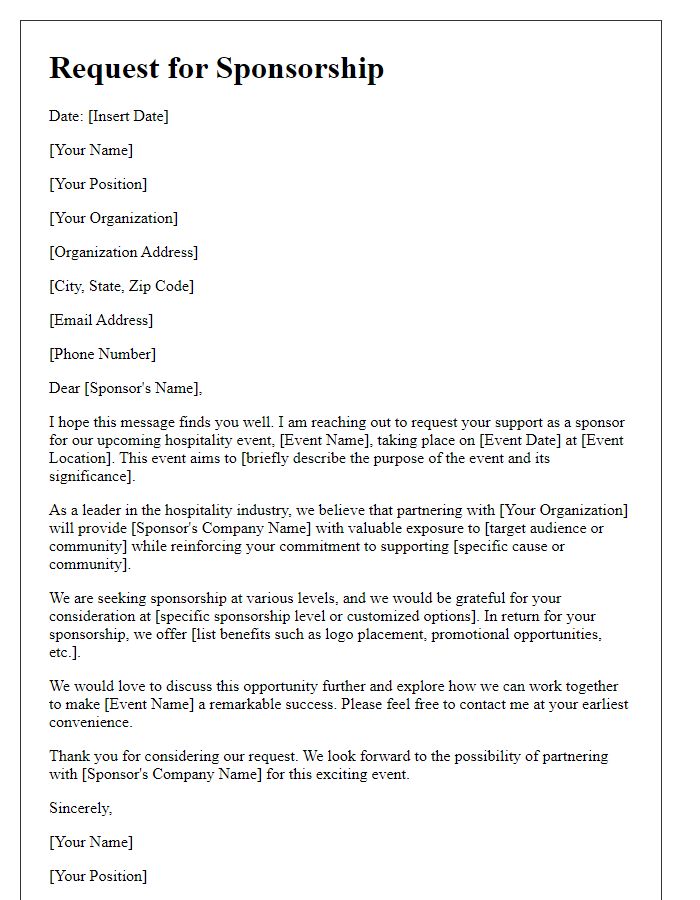 Letter template of sponsorship request for hospitality events.