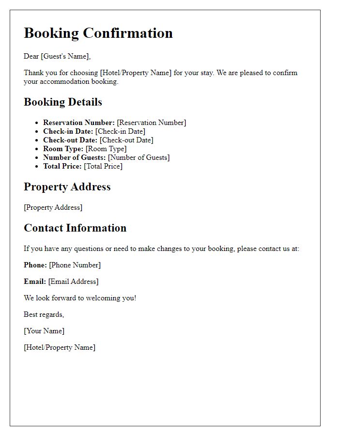 Letter template of Accommodation Booking Confirmation