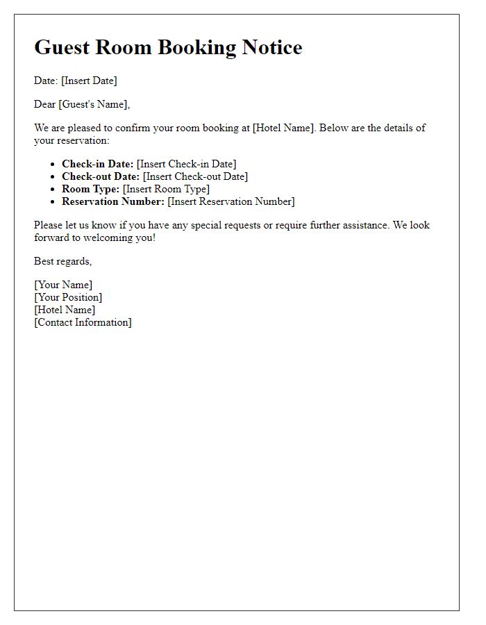 Letter template of Guest Room Booking Notice