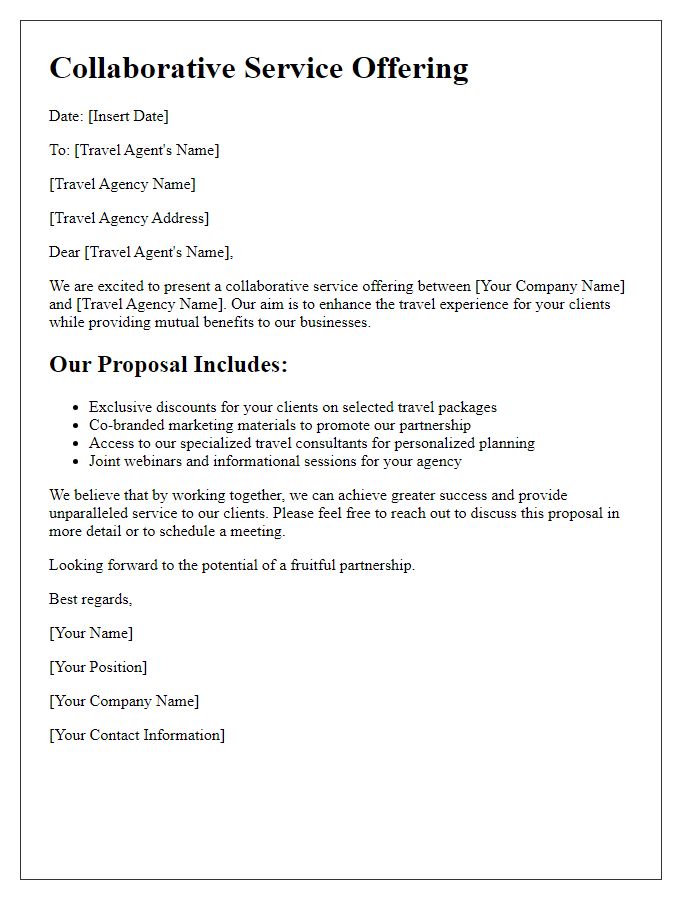 Letter template of collaborative service offering for travel agents