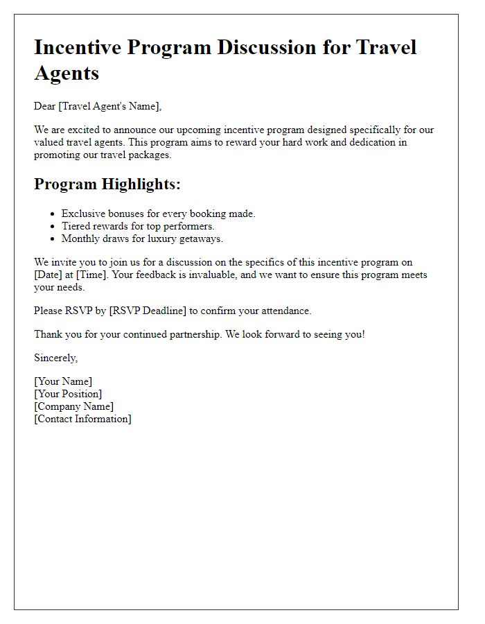 Letter template of incentive program discussion for travel agents