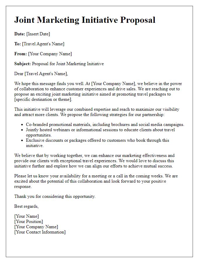 Letter template of joint marketing initiative for travel agents