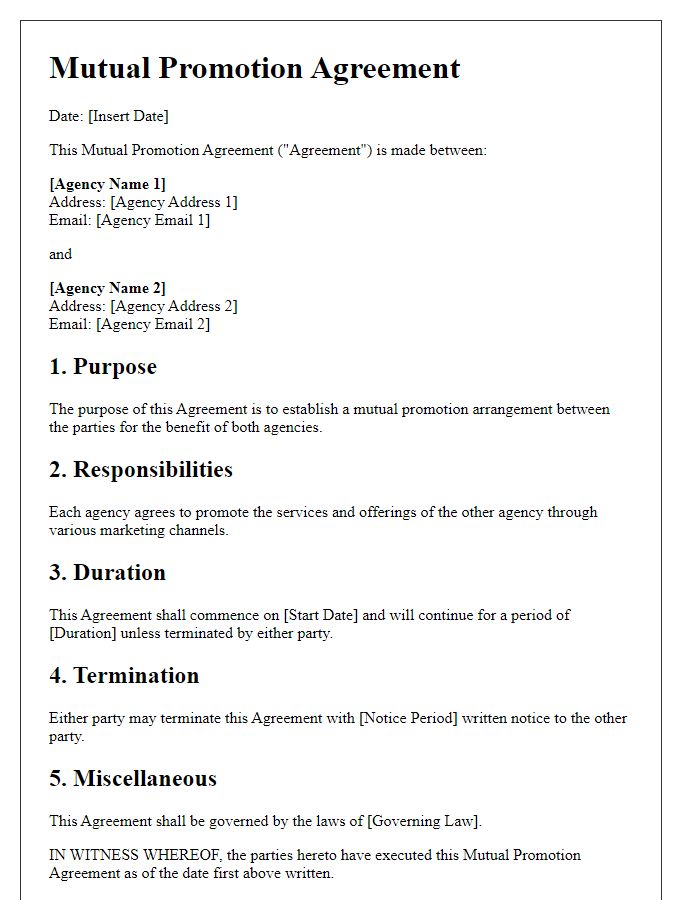 Letter template of mutual promotion agreement between travel agencies