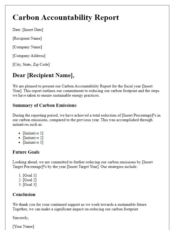 Letter template of carbon accountability report for energy providers