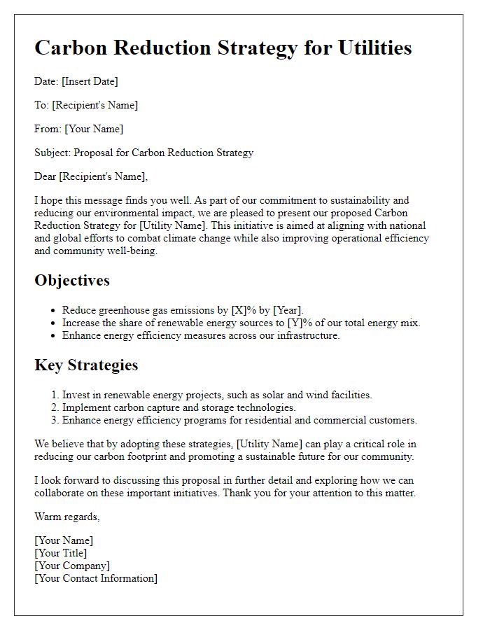 Letter template of carbon reduction strategy for utilities