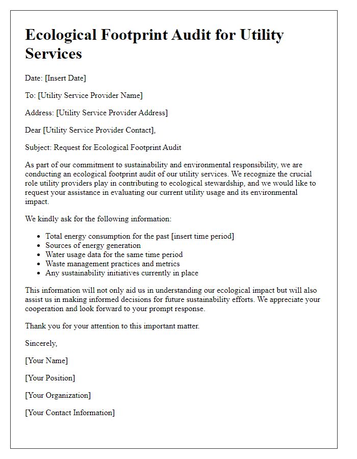 Letter template of ecological footprint audit for utility services