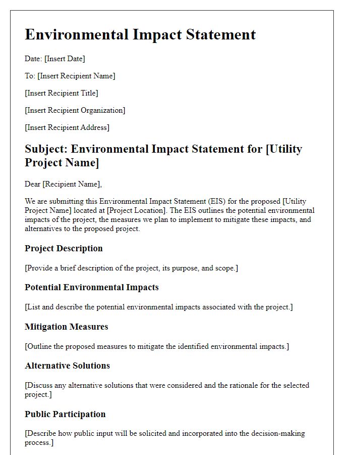 Letter template of environmental impact statement for utilities