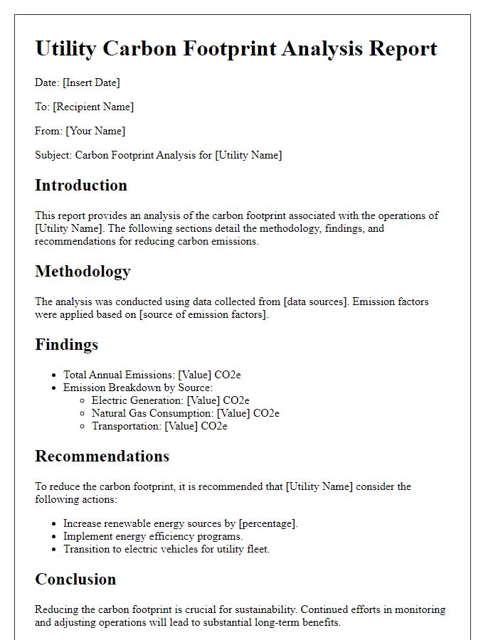 Letter template of utility carbon footprint analysis report