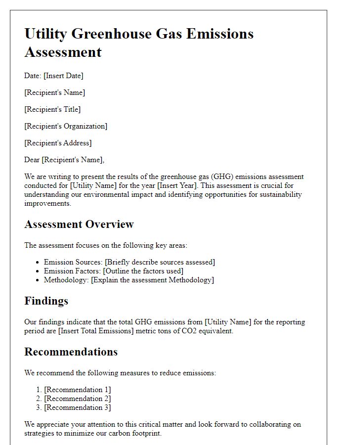 Letter template of utility greenhouse gas emissions assessment