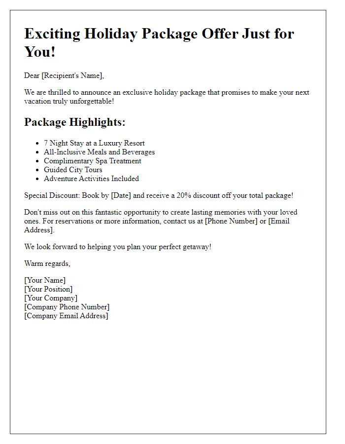 Letter template of exciting holiday package offer