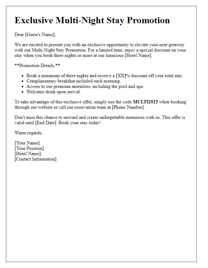 Letter template of Exclusive Multi-Night Stay Promotion Offer