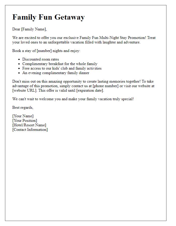 Letter template of Family Fun: Multi-Night Stay Promotions