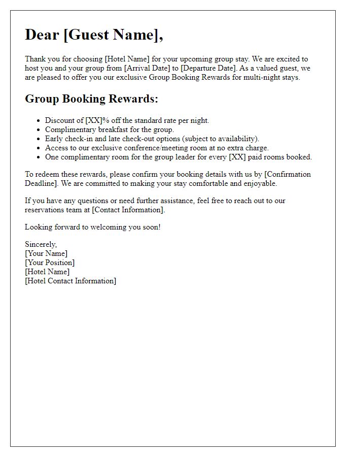 Letter template of Group Booking Rewards for Multi-Night Stays