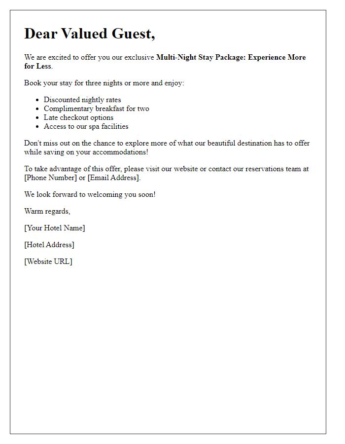 Letter template of Multi-Night Stay Package: Experience More for Less