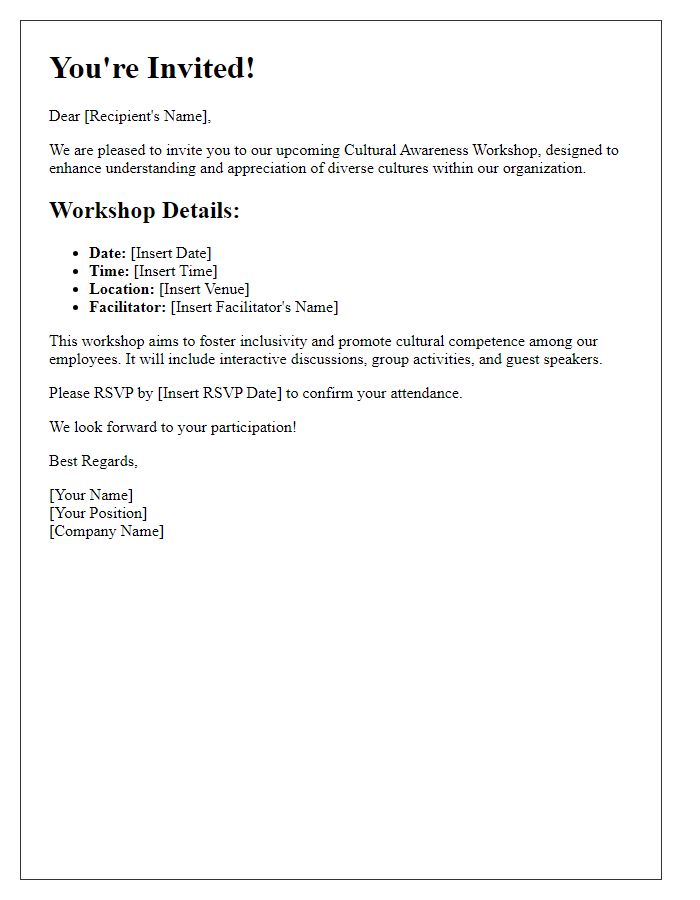 Letter template of corporate invitation for a cultural awareness workshop