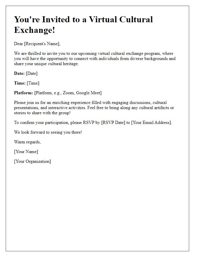 Letter template of digital invitation for a virtual cultural exchange