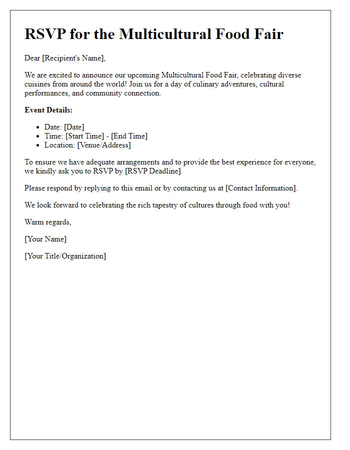 Letter template of RSVP request for a multicultural food fair