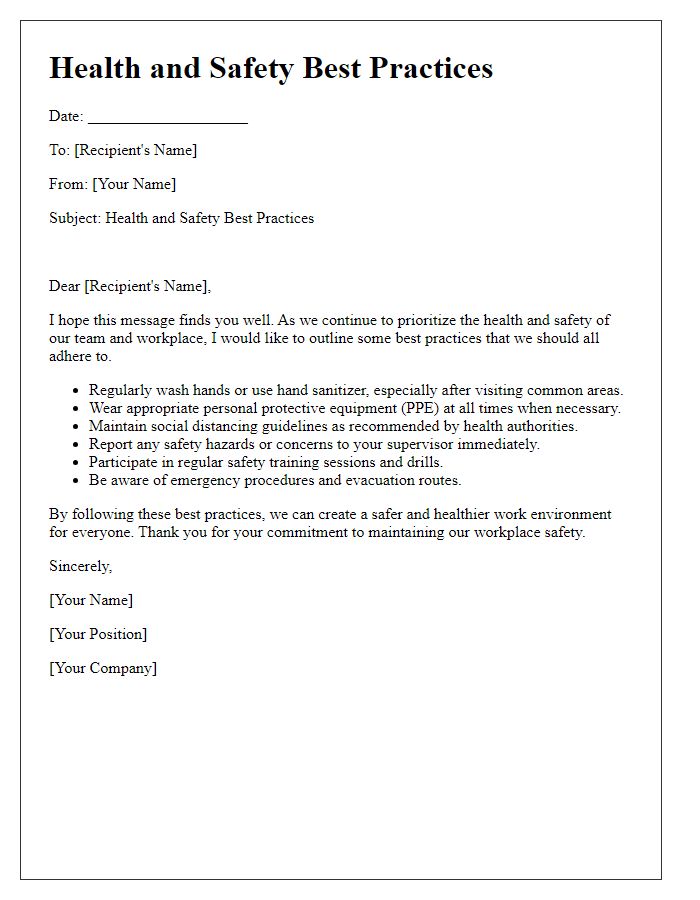 Letter template of health and safety best practices.