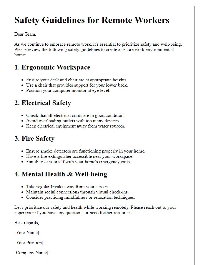 Letter template of safety guidelines for remote workers.