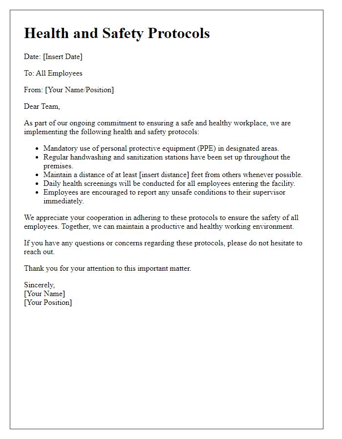 Letter template of workplace health and safety protocols.