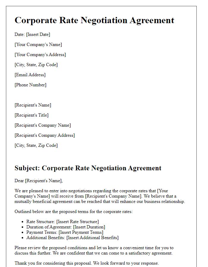 Letter template of corporate rate negotiation agreement