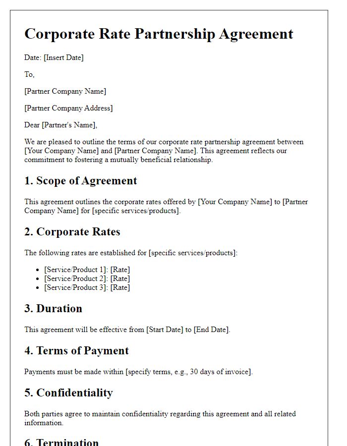 Letter template of corporate rate partnership agreement