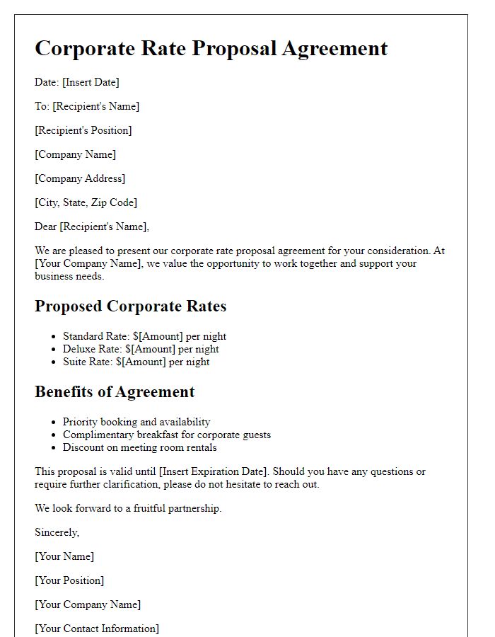 Letter template of corporate rate proposal agreement