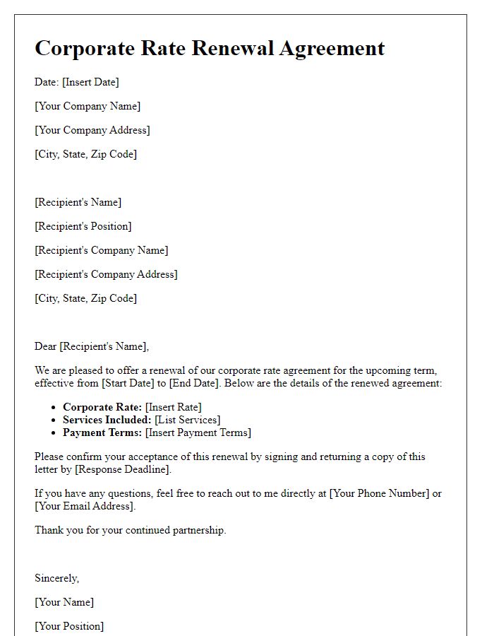 Letter template of corporate rate renewal agreement