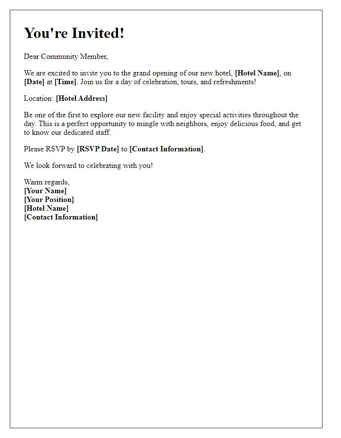 Letter template of community invitation to hotel opening event