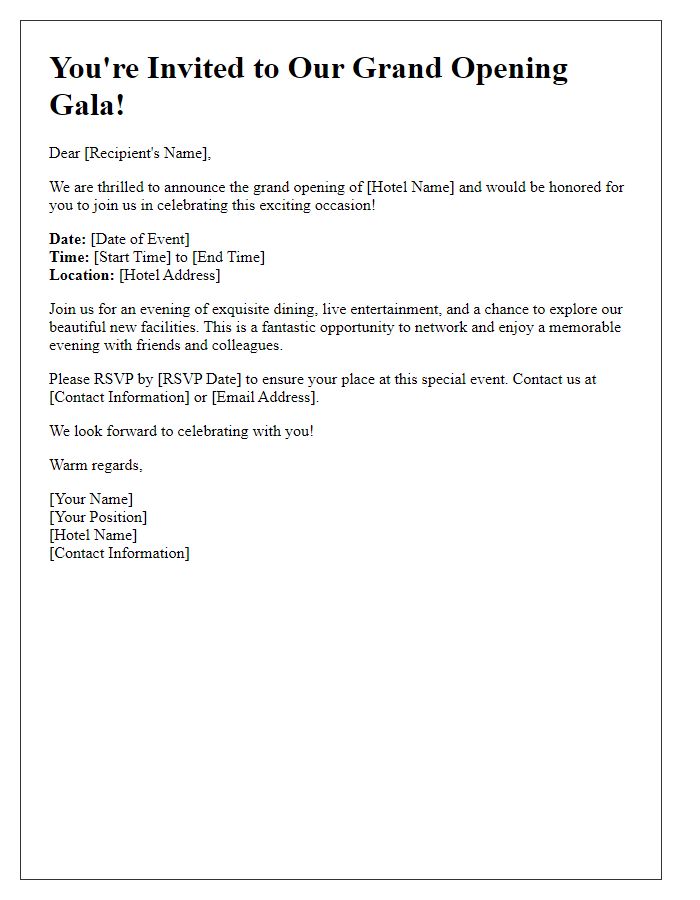 Letter template of hotel opening gala announcement