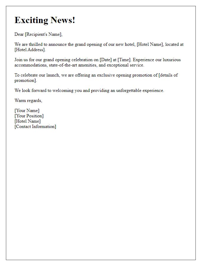 Letter template of new hotel launch notification