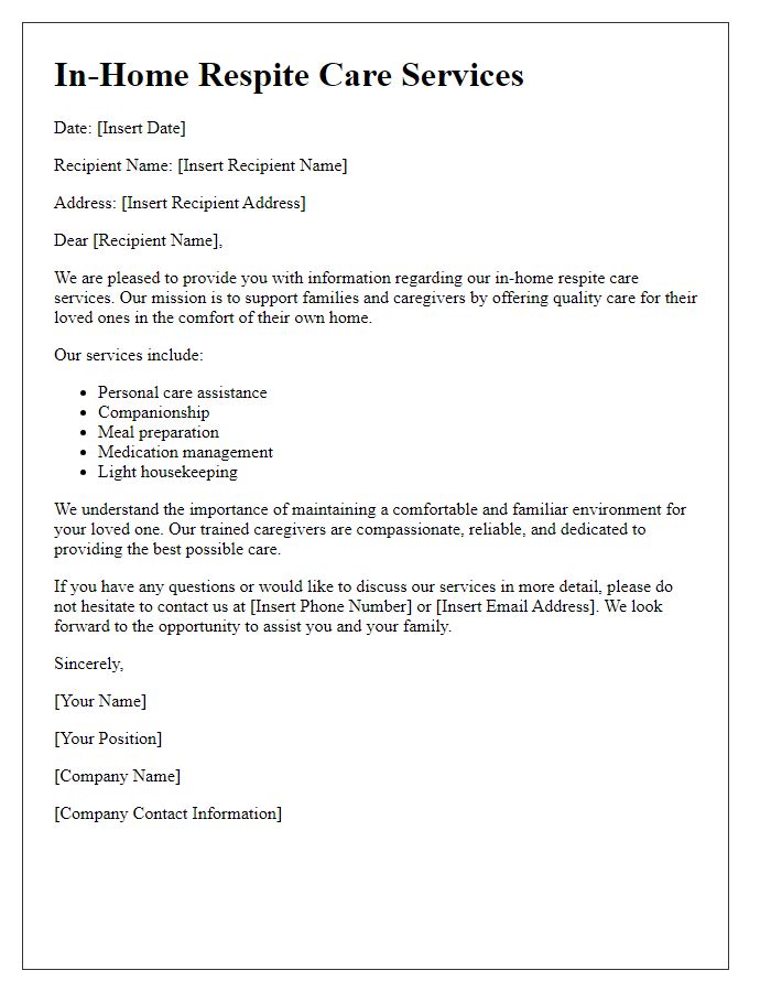 Letter template of in-home respite care services.